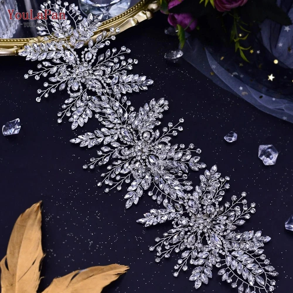 silver Youlapan HP409 Latest Handmade Ladies Hair Band Wedding Bridal Headband Vines Rhinestone Hair Piece for Pageant Banquet