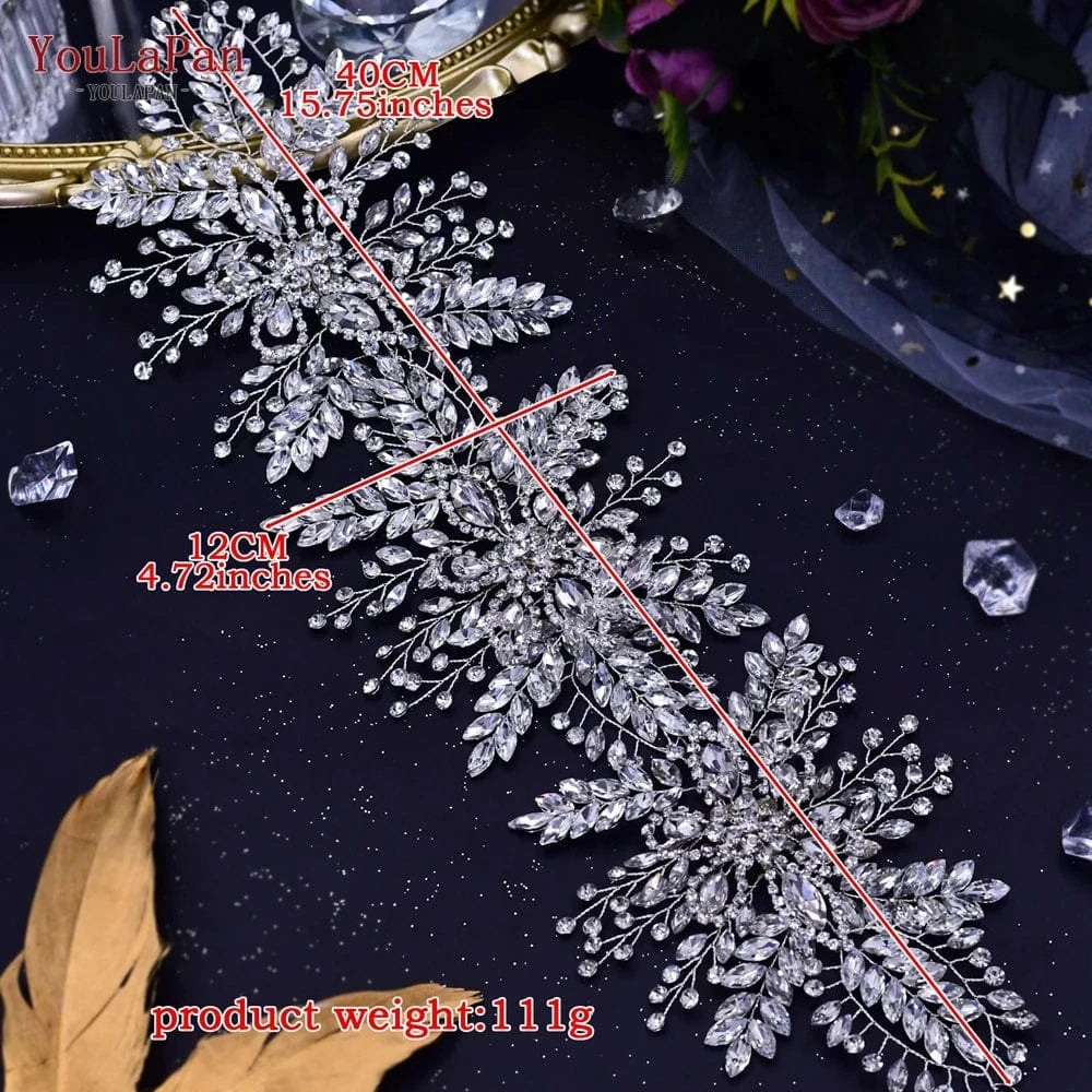 silver Youlapan HP409 Latest Handmade Ladies Hair Band Wedding Bridal Headband Vines Rhinestone Hair Piece for Pageant Banquet