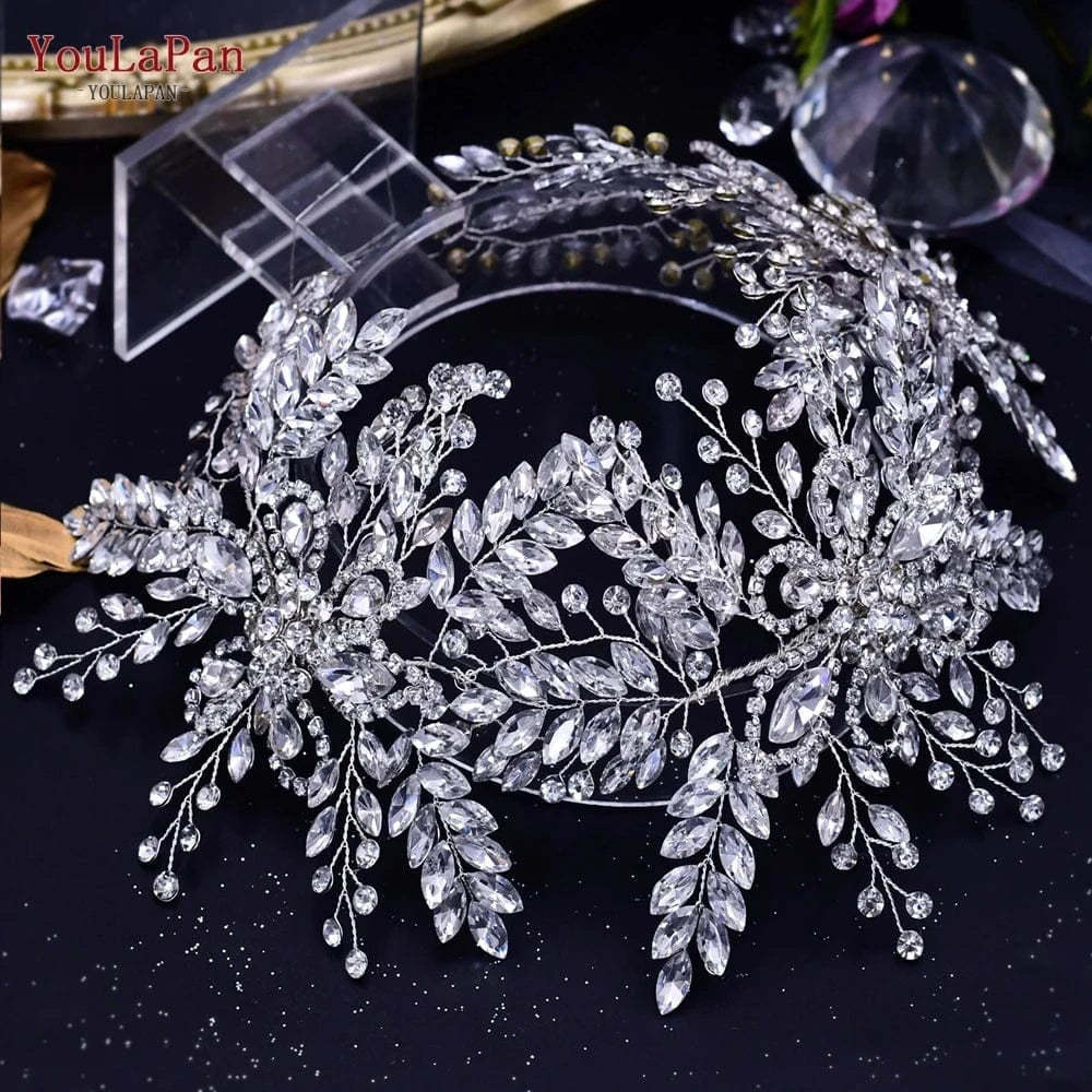 silver Youlapan HP409 Latest Handmade Ladies Hair Band Wedding Bridal Headband Vines Rhinestone Hair Piece for Pageant Banquet