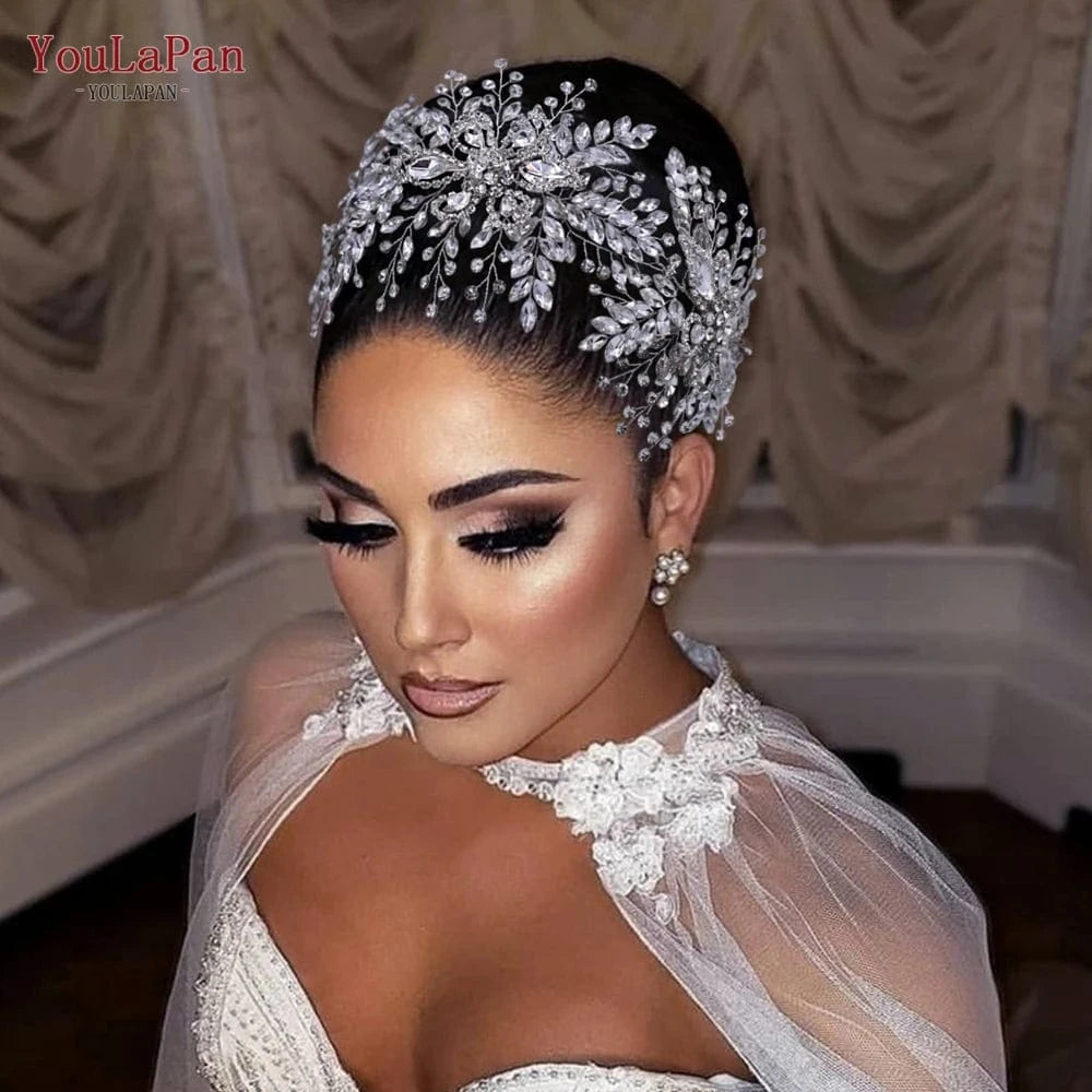 silver Youlapan HP409 Latest Handmade Ladies Hair Band Wedding Bridal Headband Vines Rhinestone Hair Piece for Pageant Banquet
