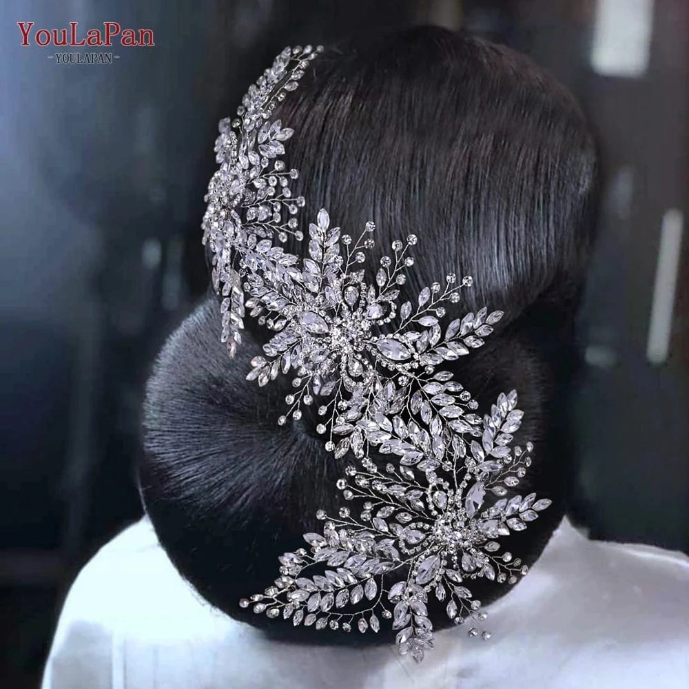 silver Youlapan HP409 Latest Handmade Ladies Hair Band Wedding Bridal Headband Vines Rhinestone Hair Piece for Pageant Banquet