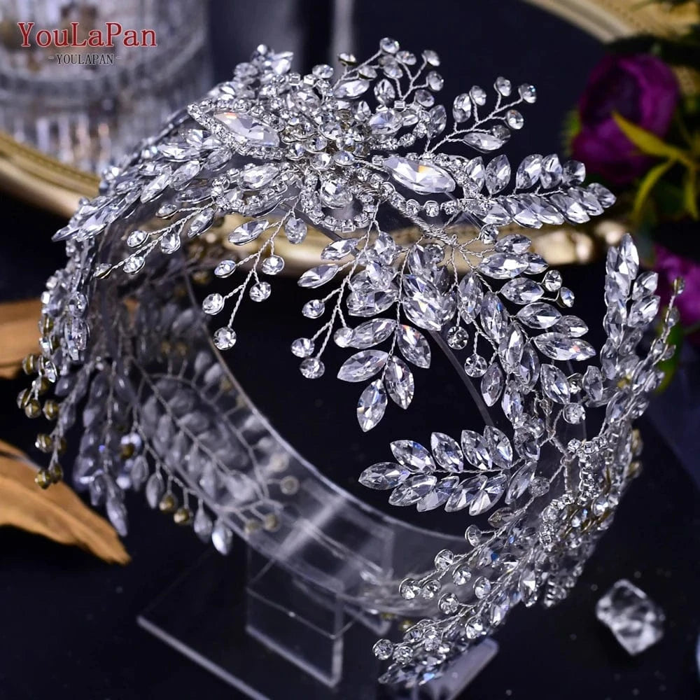silver Youlapan HP409 Latest Handmade Ladies Hair Band Wedding Bridal Headband Vines Rhinestone Hair Piece for Pageant Banquet