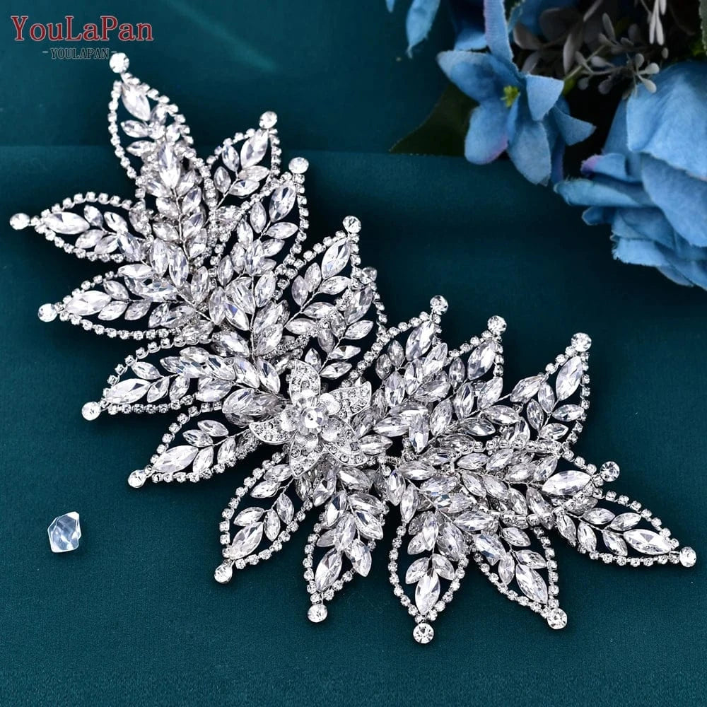 Silver Youlapan HP413-S Luxury Rhinestone Leaf Styling Hair Piece  Tiara Banquet Party Wedding Bridal Alloy Flower Headband