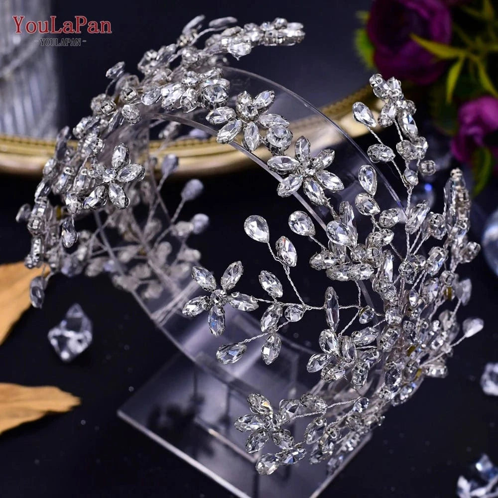 silver Youlapan HP414-G European American Popular Luxury Hair Accessories Golden Rhinestones Headband Wedding Bridal Tiara Hair Piece