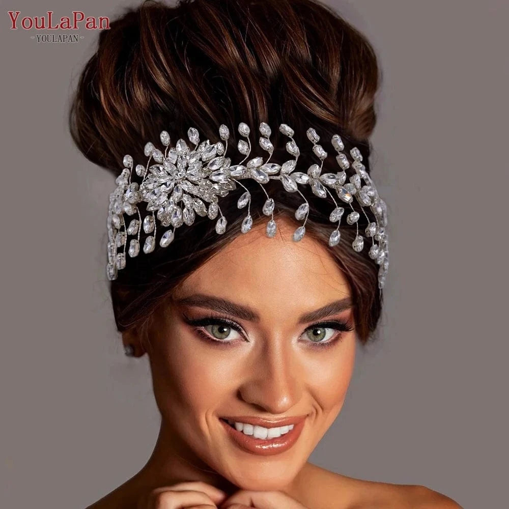 Silver Youlapan HP417 Fashion Rhinestone Flower Bridal Headdress Shiny Silver Party Wedding Headband Woman Headwear