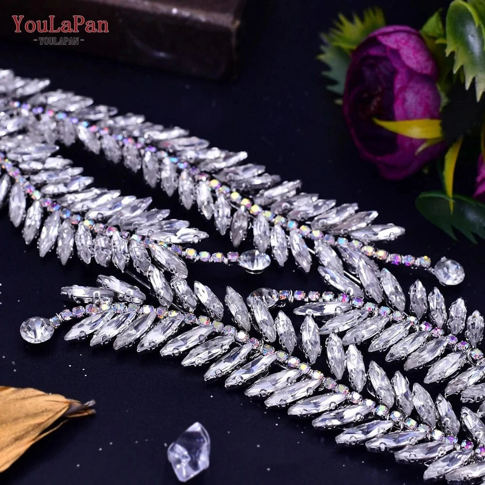 Silver Youlapan HP419 Special Design Women Hair Accessories Shiny Silver Color Rhinestone Feather Shape Headband Wedding Bridal Tiara