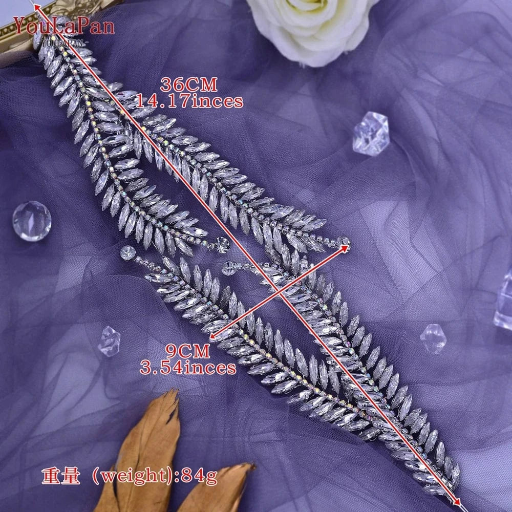 Silver Youlapan HP419 Special Design Women Hair Accessories Shiny Silver Color Rhinestone Feather Shape Headband Wedding Bridal Tiara