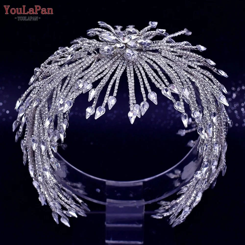 Silver Youlapan HP429 Women's Beauty Pageant Tiara Bridal Rhinestone Hair Piece Headband  Luxury Wedding Bridal Hair Accessories