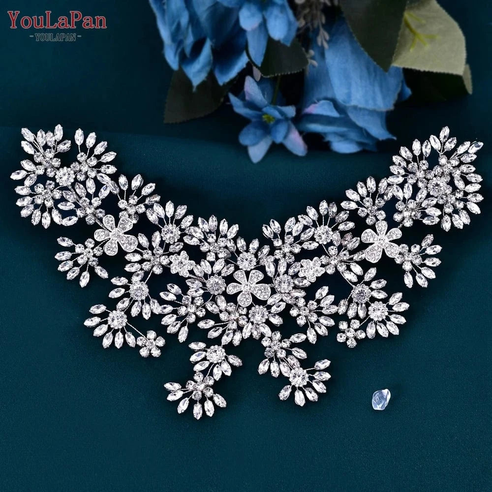 Silver Youlapan HP430 Luxurious Fancy Bridal Hair Accessories Silver Rhinestone Alloy Flower Head Wear Women Party Wedding Hairpiece