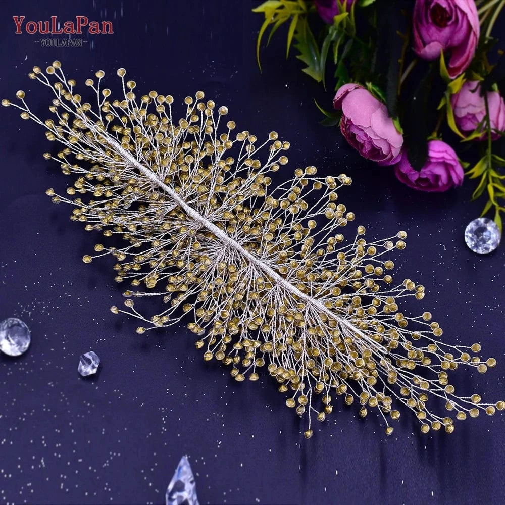 Silver Youlapan HP431 Handmade High Quality Bridal Hair Accessories Small Rhinestone Long Hair Pieces Wedding Beauty Silver Headpiece