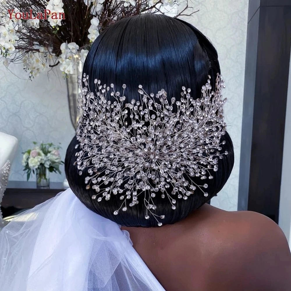 Silver Youlapan HP431 Handmade High Quality Bridal Hair Accessories Small Rhinestone Long Hair Pieces Wedding Beauty Silver Headpiece