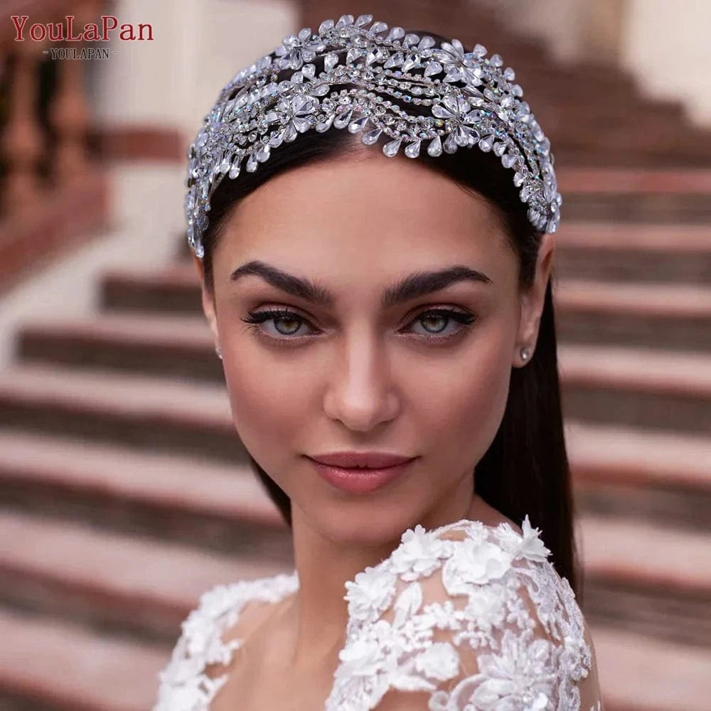Silver Youlapan HP433 Fashion Wedding Bridal Headband Rhinestone Headwear Bridal Hair Tiara Flower  Women Headdress for Banquet