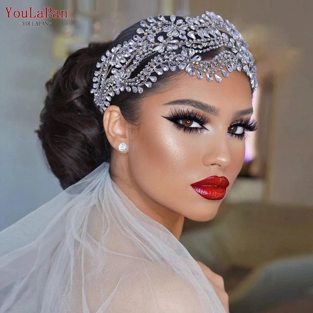 Silver Youlapan HP433 Fashion Wedding Bridal Headband Rhinestone Headwear Bridal Hair Tiara Flower  Women Headdress for Banquet