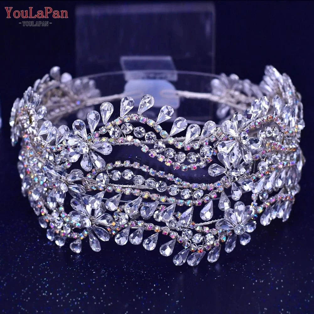 Silver Youlapan HP433 Fashion Wedding Bridal Headband Rhinestone Headwear Bridal Hair Tiara Flower  Women Headdress for Banquet