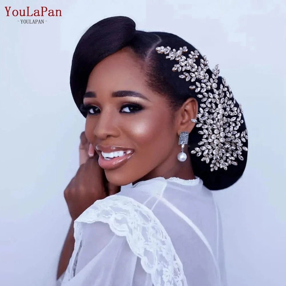 silver YouLaPan HP434 Delicate Woman Hair Accessories Silver Rhinestone Pearl Side Hairpiece with Hair Comb Bridal Wedding Headwear