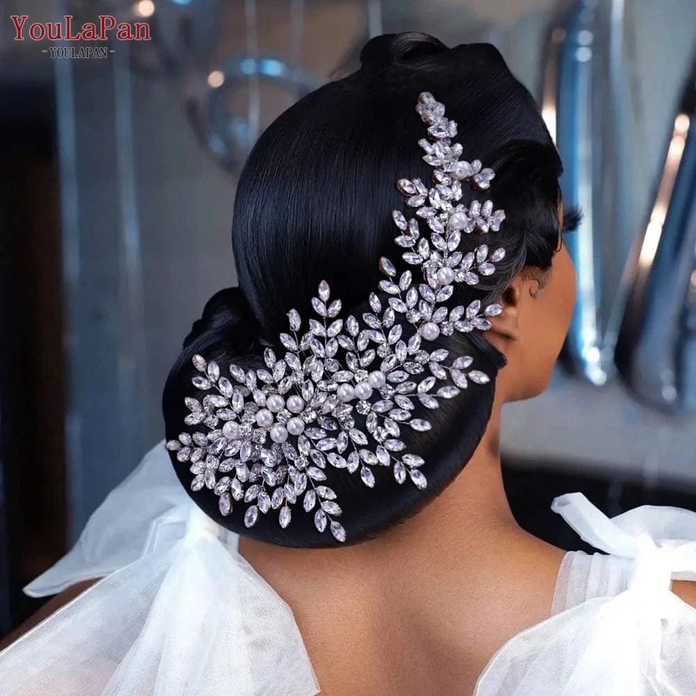 silver YouLaPan HP434 Delicate Woman Hair Accessories Silver Rhinestone Pearl Side Hairpiece with Hair Comb Bridal Wedding Headwear