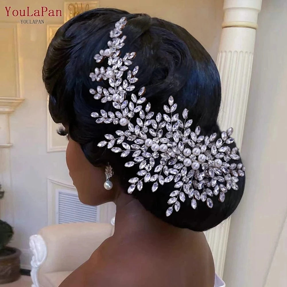 silver YouLaPan HP434 Delicate Woman Hair Accessories Silver Rhinestone Pearl Side Hairpiece with Hair Comb Bridal Wedding Headwear