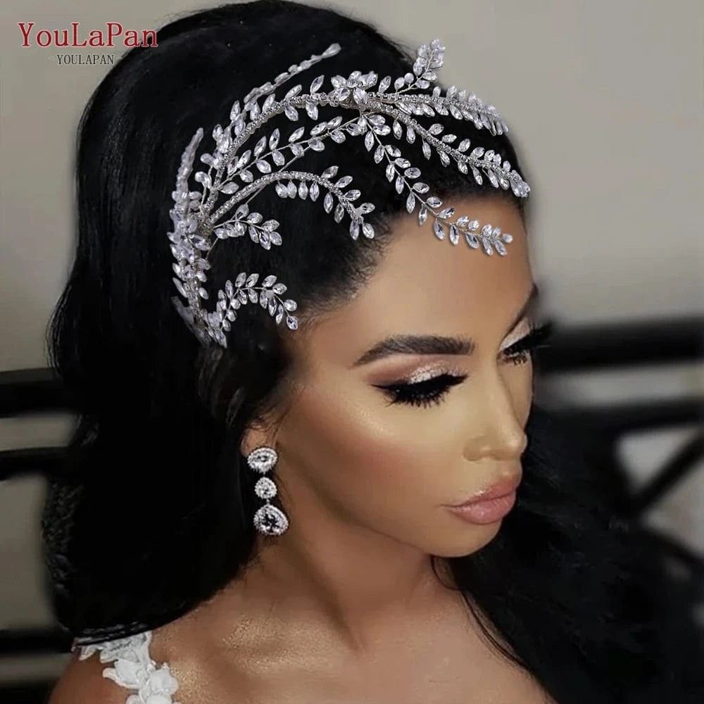 Silver Youlapan HP436 Fashion Party Ladies Hair Pieces Bridal Wedding Phoenix Tail Hair Accessories Rhinestone Side Soft Hairband