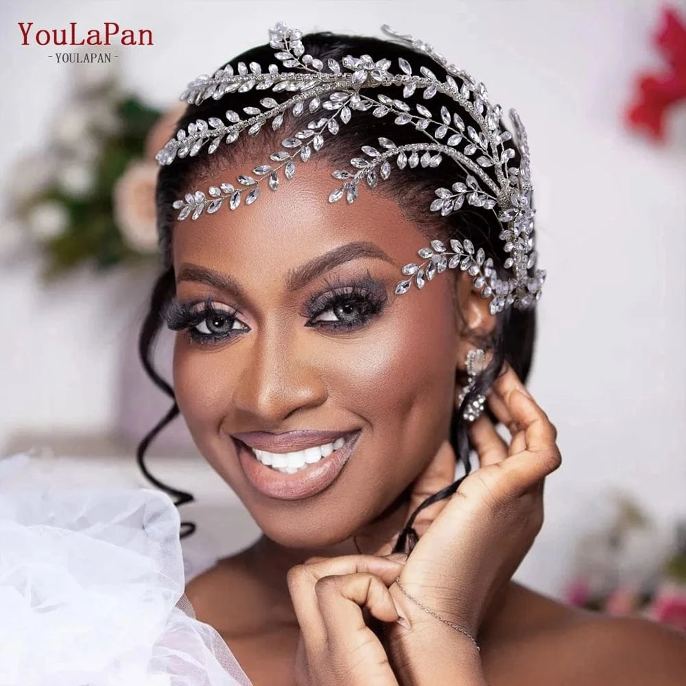 Silver Youlapan HP436 Fashion Party Ladies Hair Pieces Bridal Wedding Phoenix Tail Hair Accessories Rhinestone Side Soft Hairband