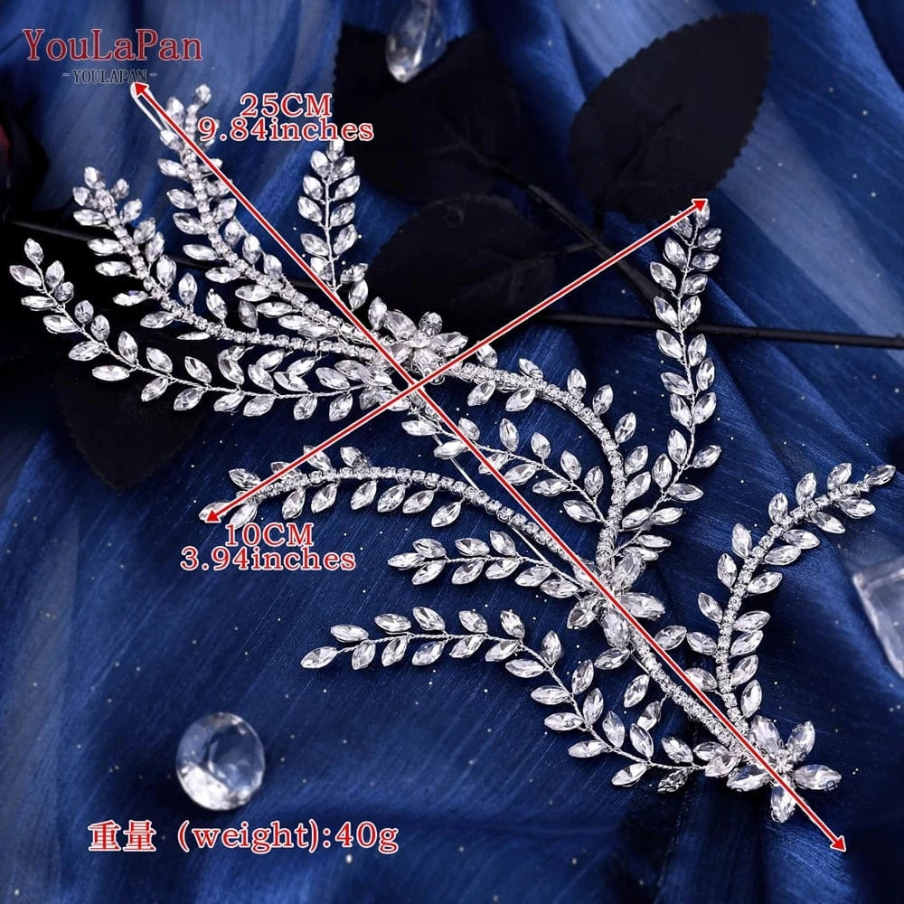Silver Youlapan HP436 Fashion Party Ladies Hair Pieces Bridal Wedding Phoenix Tail Hair Accessories Rhinestone Side Soft Hairband