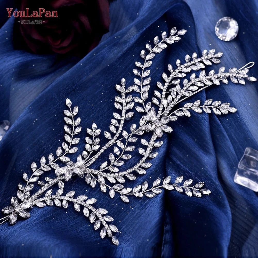 Silver Youlapan HP436 Fashion Party Ladies Hair Pieces Bridal Wedding Phoenix Tail Hair Accessories Rhinestone Side Soft Hairband