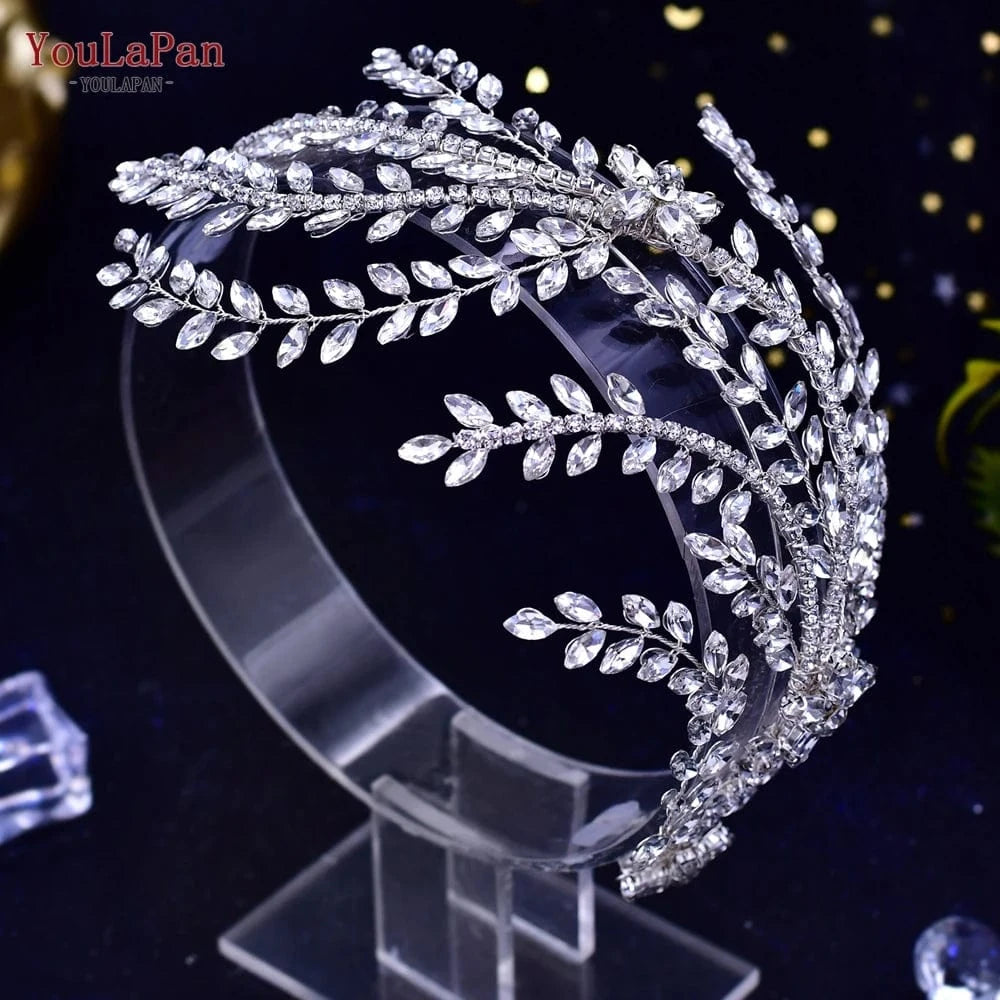 Silver Youlapan HP436 Fashion Party Ladies Hair Pieces Bridal Wedding Phoenix Tail Hair Accessories Rhinestone Side Soft Hairband