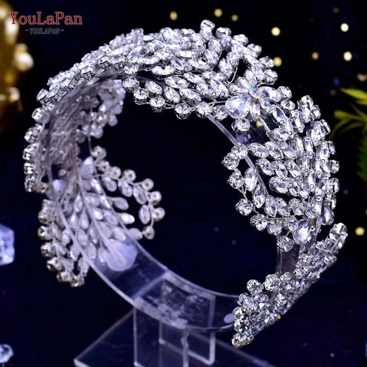 Silver Youlapan HP437 Creative Design Wedding Tiara Headband Rhinestone Hair Band Headpiece For Bridal Bridesmaid Hair Accessories