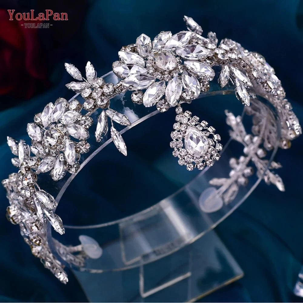 Silver YouLaPan HP440 Flower Shape Rhinestone Head Chain Bridal Forehead with Tiara Wedding Headdress Boho Bridal Tiara Jewelry