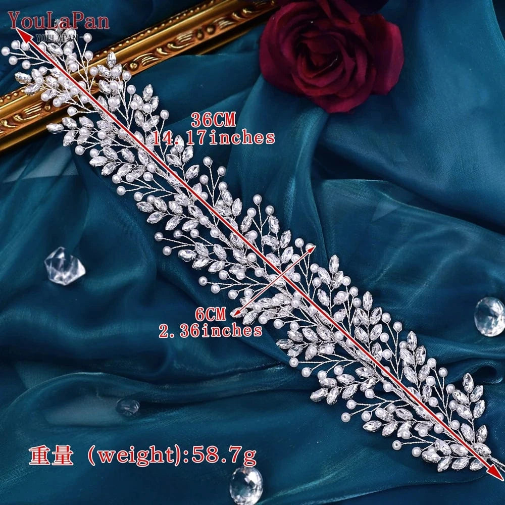 Silver YouLaPan HP446 Luxurious Rhinestone Pearl Headband Bridal Wedding Silver Jewelry Hair Accessories Women Pageant Headwear