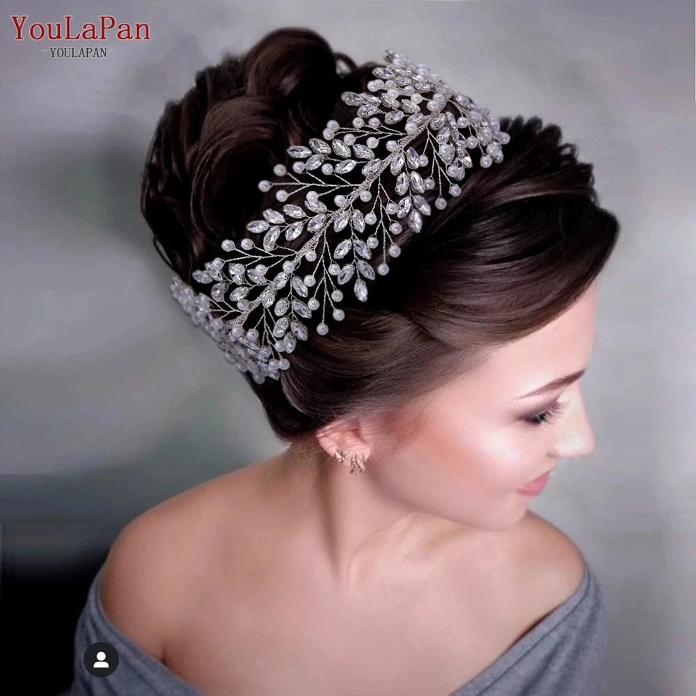Silver YouLaPan HP446 Luxurious Rhinestone Pearl Headband Bridal Wedding Silver Jewelry Hair Accessories Women Pageant Headwear