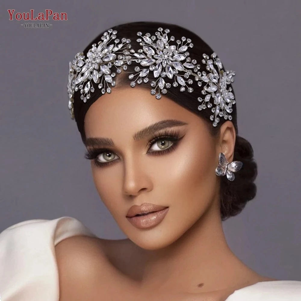silver YouLaPan HP451 Handmade Rhinestone Flower Headband Shiny Silver Wedding Pageant Prom Hair Accessories Bridal Jewelry Hair Pieces