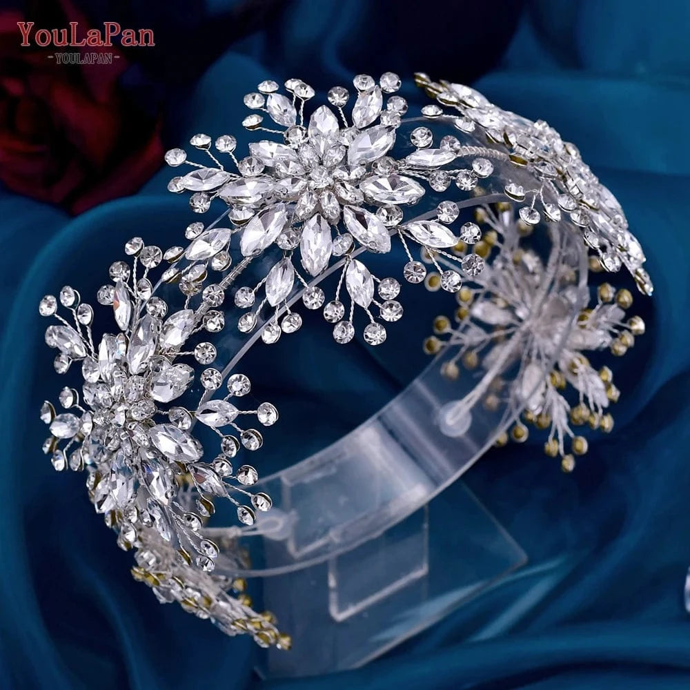 silver YouLaPan HP451 Handmade Rhinestone Flower Headband Shiny Silver Wedding Pageant Prom Hair Accessories Bridal Jewelry Hair Pieces
