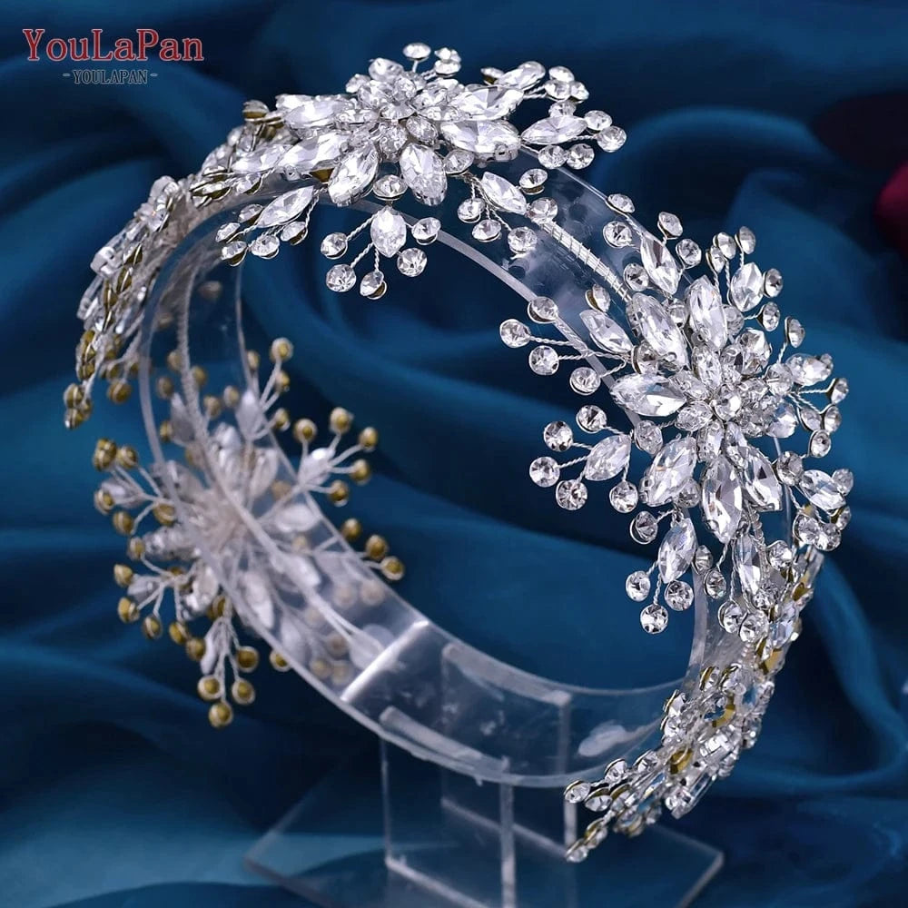silver YouLaPan HP451 Handmade Rhinestone Flower Headband Shiny Silver Wedding Pageant Prom Hair Accessories Bridal Jewelry Hair Pieces