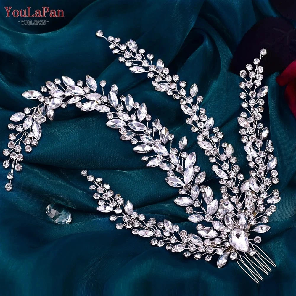 silver YouLaPan HP458 European And American Popular Women'S Hair Vine Long Tail Siver Rhinestones Hair Comb Bridal Wedding Headband