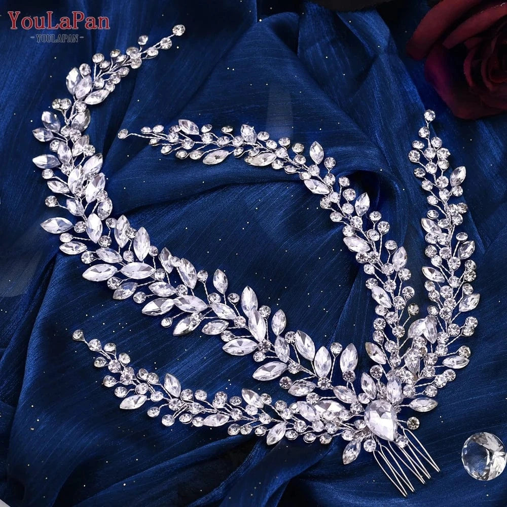 silver YouLaPan HP458 European And American Popular Women'S Hair Vine Long Tail Siver Rhinestones Hair Comb Bridal Wedding Headband