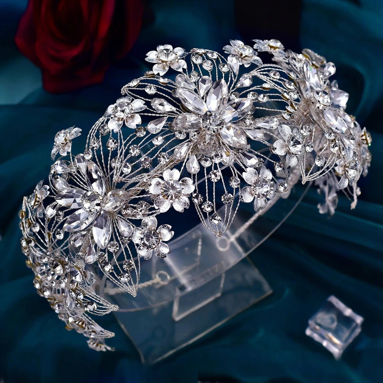 Silver YouLaPan HP459 2022 New Style Women Wedding Hair Accessories Silver Flower Rhinestones Headwear Pageant Bridal Big Headband