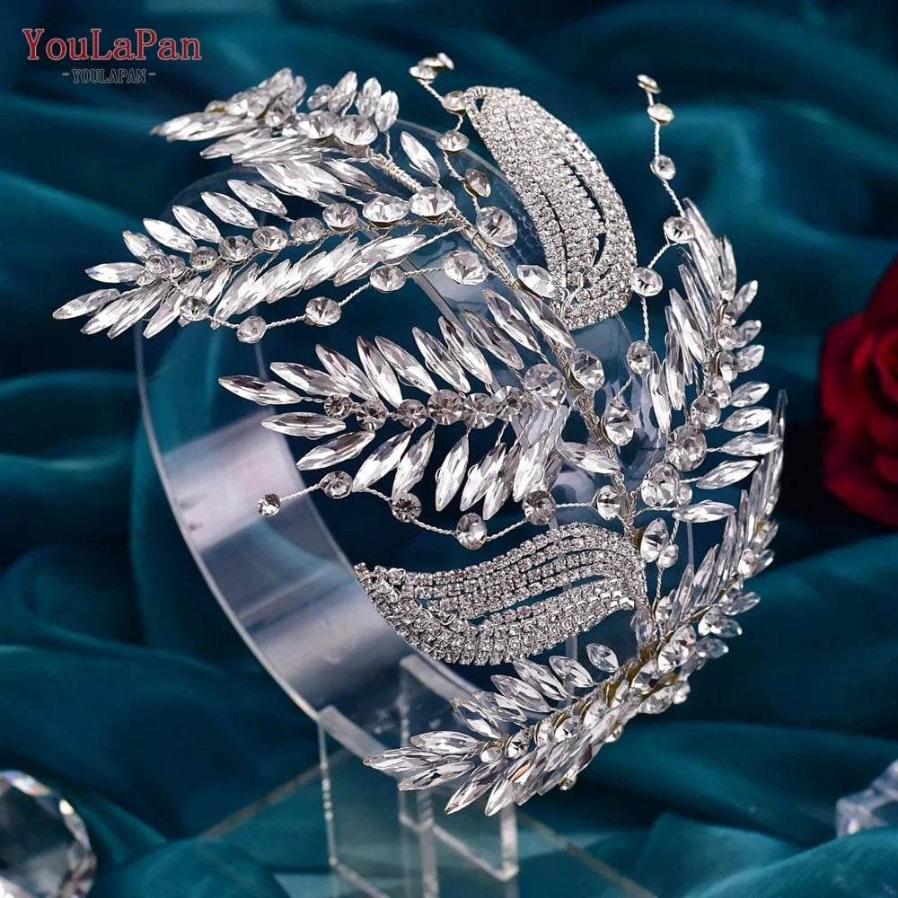 Silver Youlapan HP460 New Leaves Shape Silver Rhinestone Hair Piece Women Pageant Headwear Wedding Accessories Bridal Headband