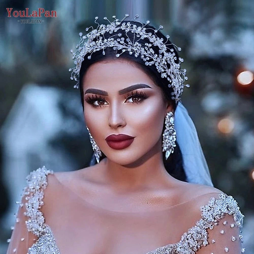 Silver YouLaPan HP463 Silver Rhinestone Adjustable Headbands Women Wedding Prom Party Hair Accessories Bridal Diamond Vine Hair Pieces