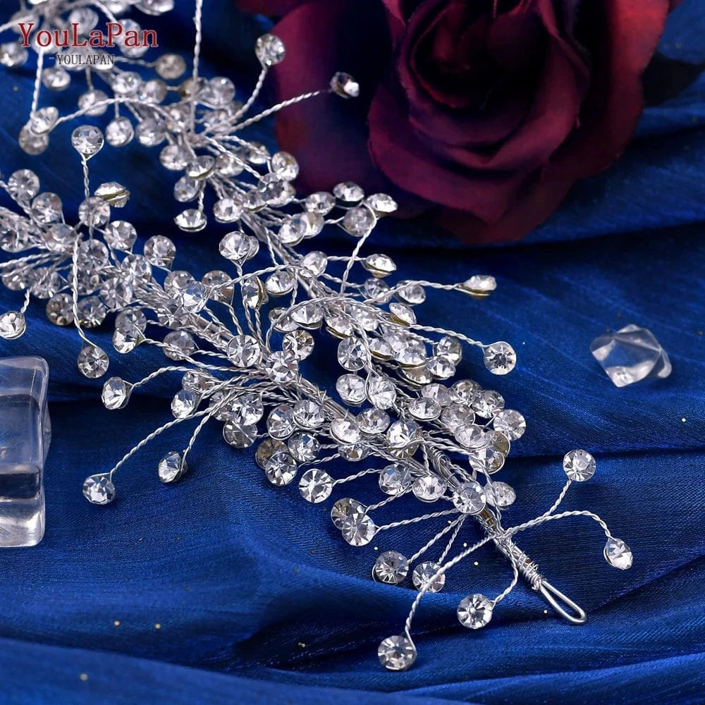 Silver YouLaPan HP463 Silver Rhinestone Adjustable Headbands Women Wedding Prom Party Hair Accessories Bridal Diamond Vine Hair Pieces