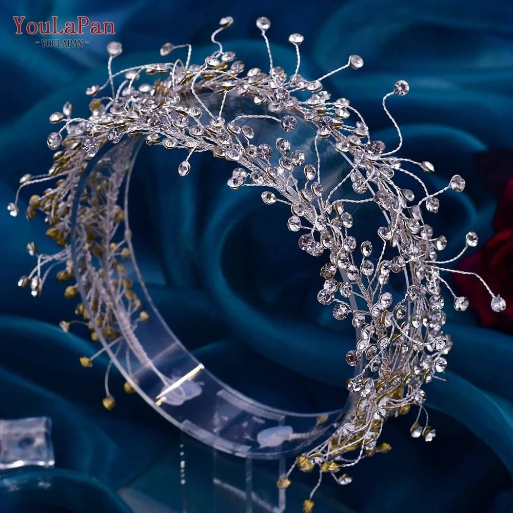 Silver YouLaPan HP463 Silver Rhinestone Adjustable Headbands Women Wedding Prom Party Hair Accessories Bridal Diamond Vine Hair Pieces