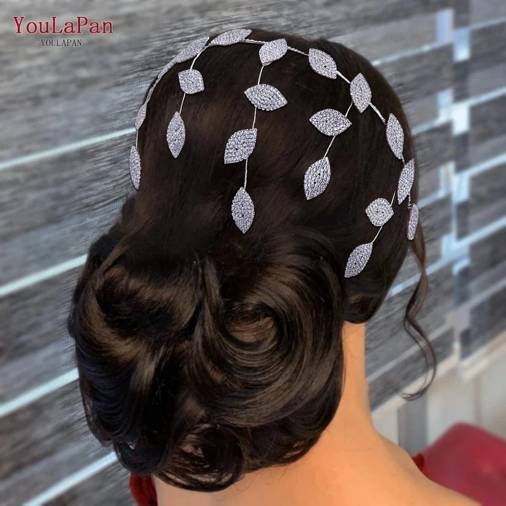 silver YouLaPan HP474 Fashion Alloy Leaf Forehead Chain Eyebrow Pendant Bohemian Female Wedding Headdress Bridal Headband headwear