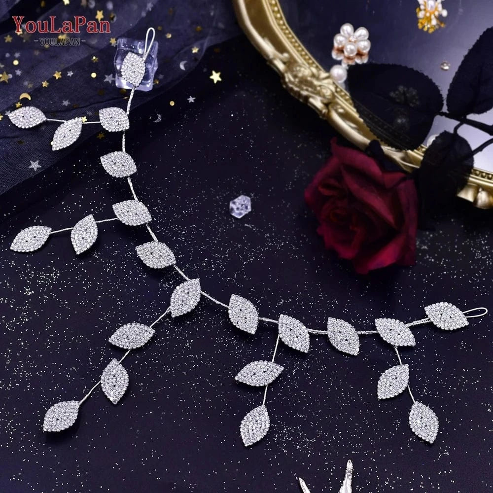 silver YouLaPan HP474 Fashion Alloy Leaf Forehead Chain Eyebrow Pendant Bohemian Female Wedding Headdress Bridal Headband headwear
