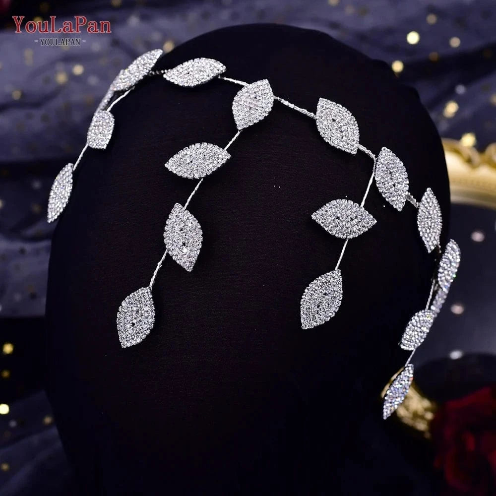 silver YouLaPan HP474 Fashion Alloy Leaf Forehead Chain Eyebrow Pendant Bohemian Female Wedding Headdress Bridal Headband headwear