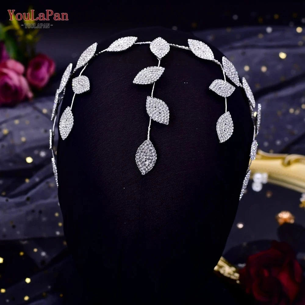 silver YouLaPan HP474 Fashion Alloy Leaf Forehead Chain Eyebrow Pendant Bohemian Female Wedding Headdress Bridal Headband headwear