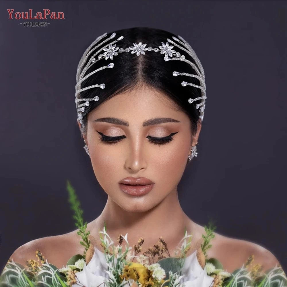 silver YouLaPan HP476 Shiny Silver Rhinestone Branch Headband Fashion Bridal Hairstyle Accessories Evening Wedding Headwear