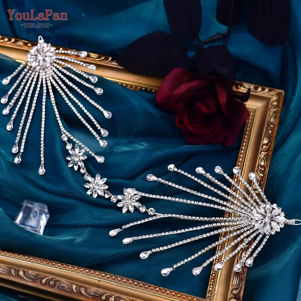 silver YouLaPan HP476 Shiny Silver Rhinestone Branch Headband Fashion Bridal Hairstyle Accessories Evening Wedding Headwear