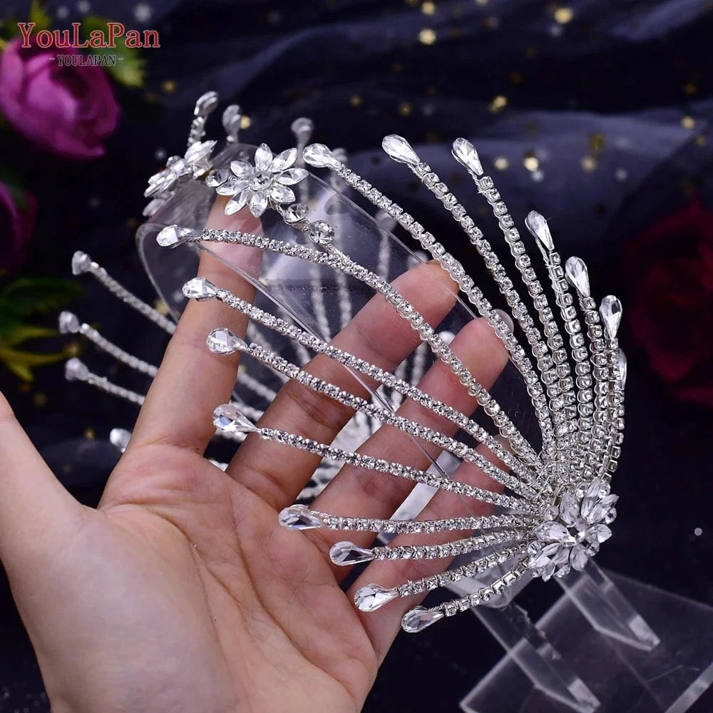 silver YouLaPan HP476 Shiny Silver Rhinestone Branch Headband Fashion Bridal Hairstyle Accessories Evening Wedding Headwear