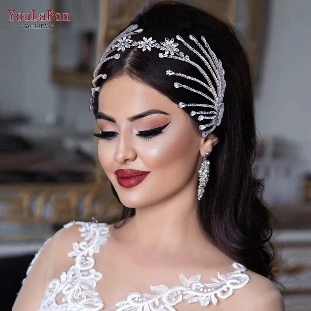 silver YouLaPan HP476 Shiny Silver Rhinestone Branch Headband Fashion Bridal Hairstyle Accessories Evening Wedding Headwear