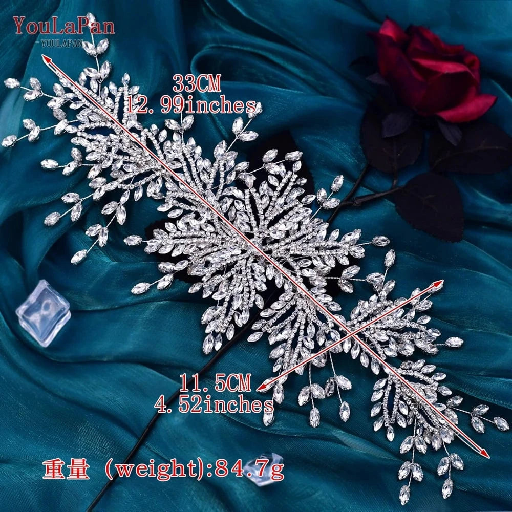 Silver YouLaPan HP482 Handmade Tiara Queen Hair Accessories Silver Rhinestone Hair Pieces Bridal Headdress Wedding Headband