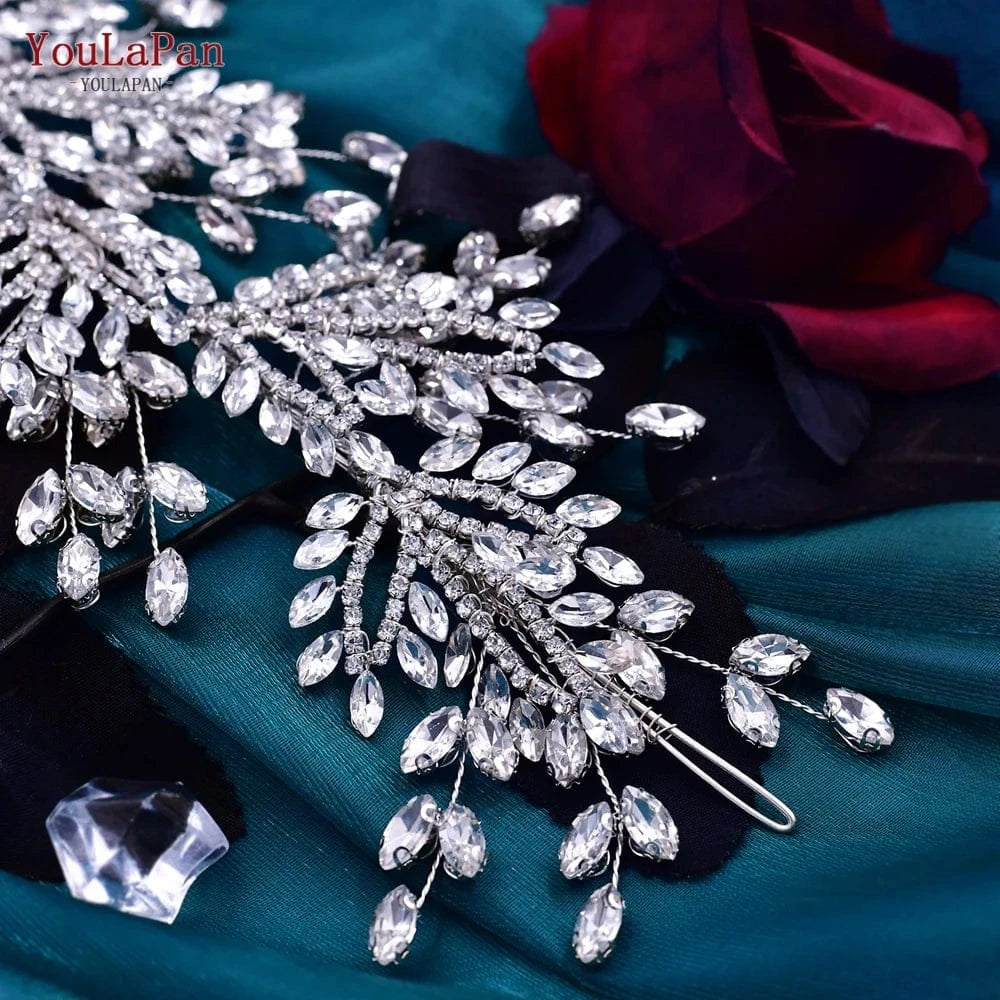 Silver YouLaPan HP482 Handmade Tiara Queen Hair Accessories Silver Rhinestone Hair Pieces Bridal Headdress Wedding Headband